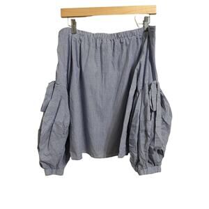 Aqua Women's Poplin Blue Pinstripe Off The Shoulder Bishop Sleeve Blouse Size XS